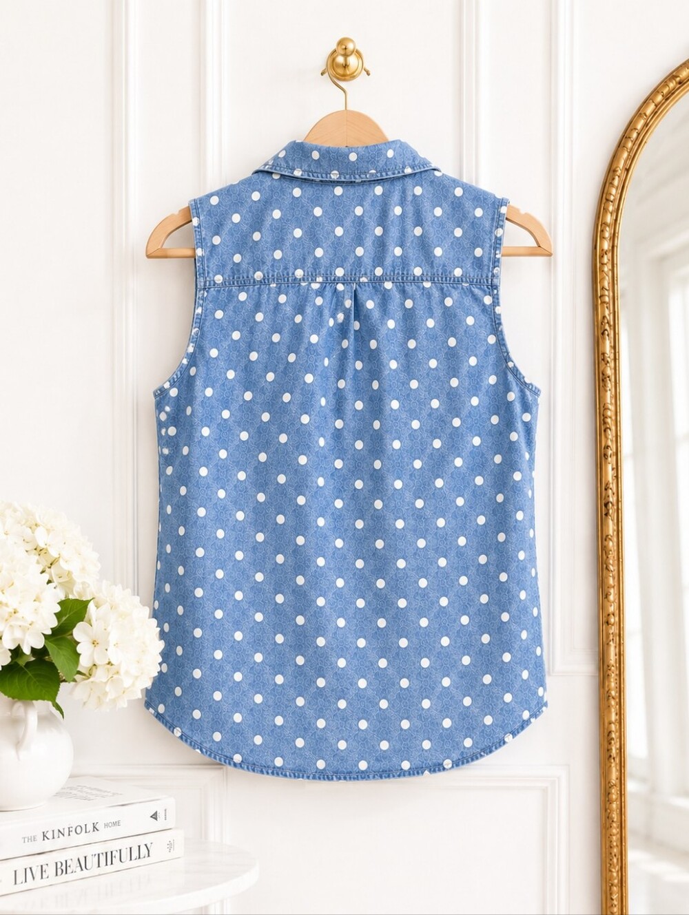Tommy Hilfiger Blue White Polka Dot Sleeveless Button-Up Blouse XL Preppy Cotton - Picture 6 of 8